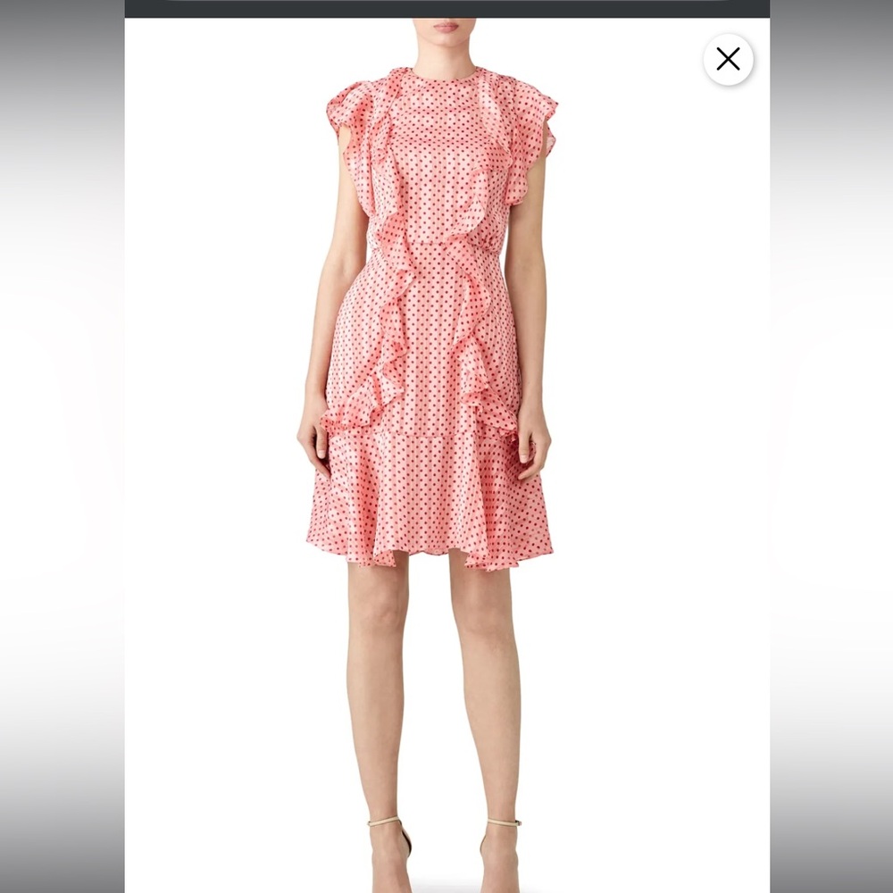 ML Monique Lhuillier Pink Polka Dot Dress Size 14